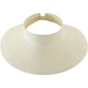 Womens Sun Visor Hat Roll-up Straw Hat Summer Ponytail Beach Hat Foldable